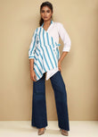White Blue Cotton Wrap shirt