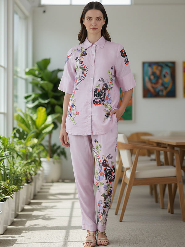 Lilac Bloom Printed Rayon Co-Ord Set