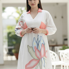 Printed Cotton Cambric Mini Dress with Soft Pink Detailing