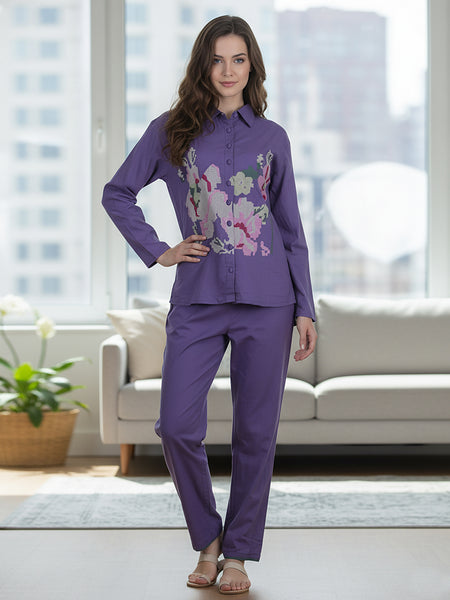 Purple Embroidery Work Co-Ord Set