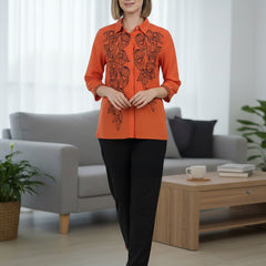 Elegant Orange Embroidered Co-Ord Set for Contemporary Festive Look
