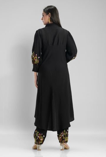 Black Muslin Cotton Embroidered Co-ord Set
