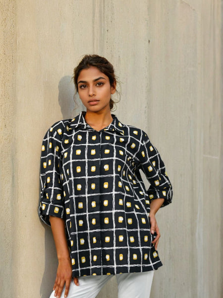 Black Check printed cotton shirt