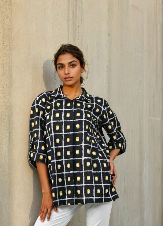 Black Check printed cotton shirt
