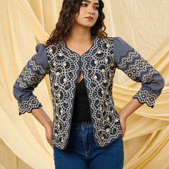 Classic Grey Embroidered Summer Jacket