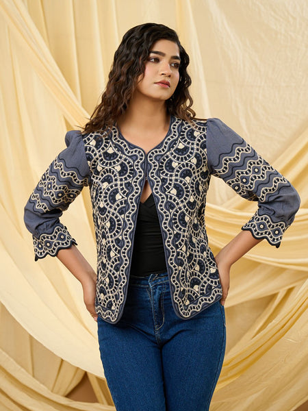 Classic Grey Embroidered Summer Jacket