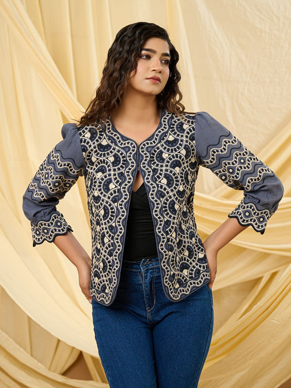 Classic Grey Embroidered Summer Jacket