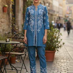 Blue Embroidered Co -ord Set