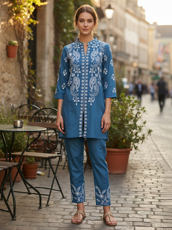 Blue Embroidered Co -ord Set