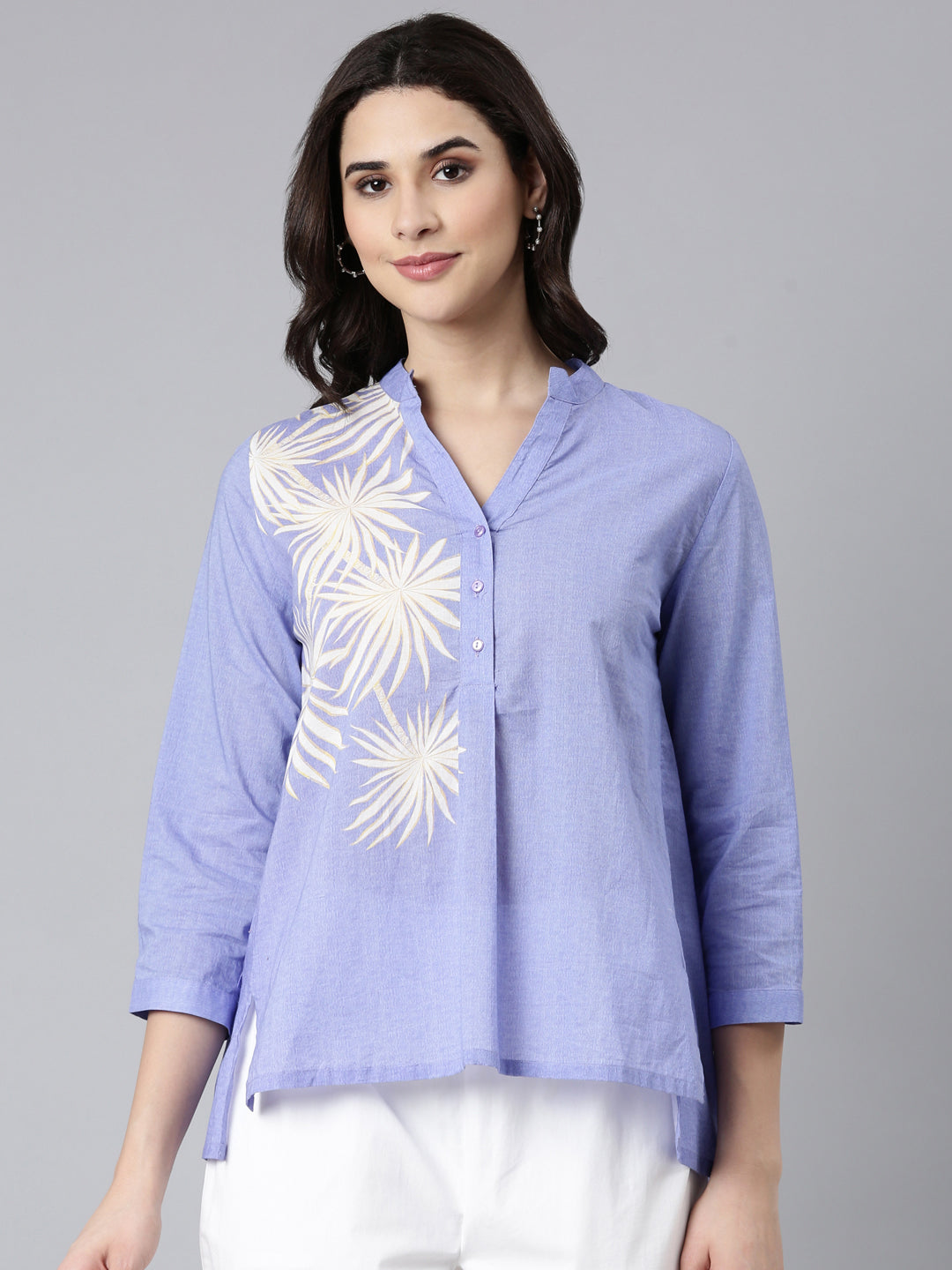 Casual Purple Cotton Printed Top