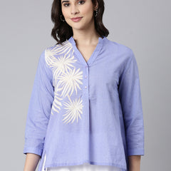 Casual Purple Cotton Printed Top