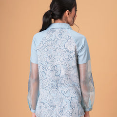 Sky Mist Paisley Printed Blue Cotton Shirt