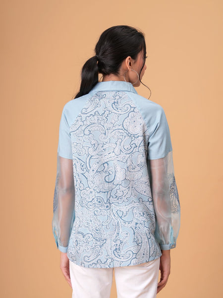 Sky Mist Paisley Printed Blue Cotton Shirt