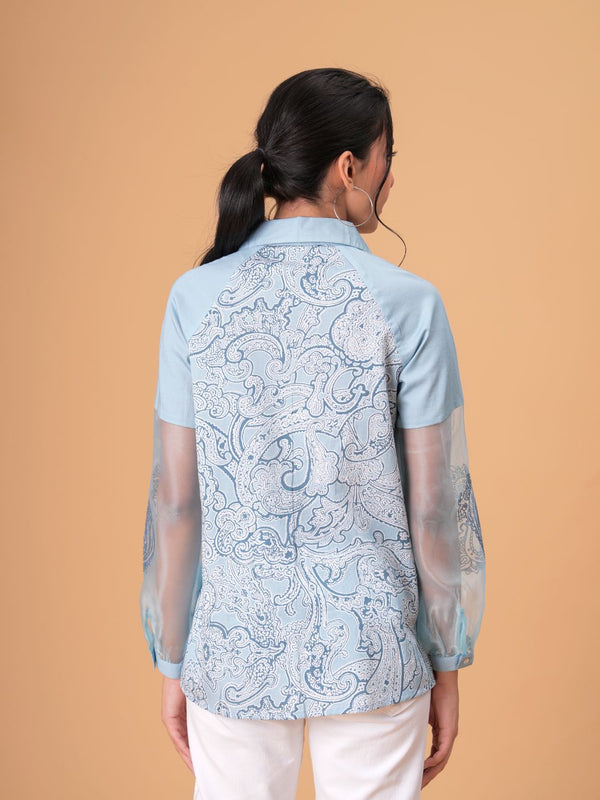 Sky Mist Paisley Printed Blue Cotton Shirt