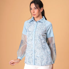 Sky Mist Paisley Printed Blue Cotton Shirt