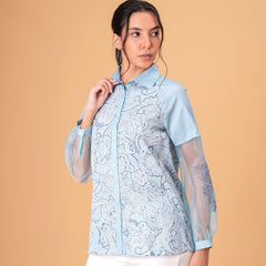 Sky Mist Paisley Printed Blue Cotton Shirt