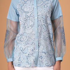 Sky Mist Paisley Printed Blue Cotton Shirt
