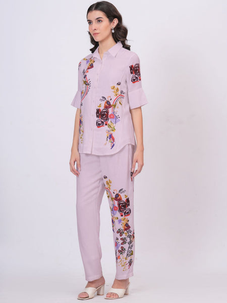 Lilac Bloom Printed Rayon Co-Ord Set