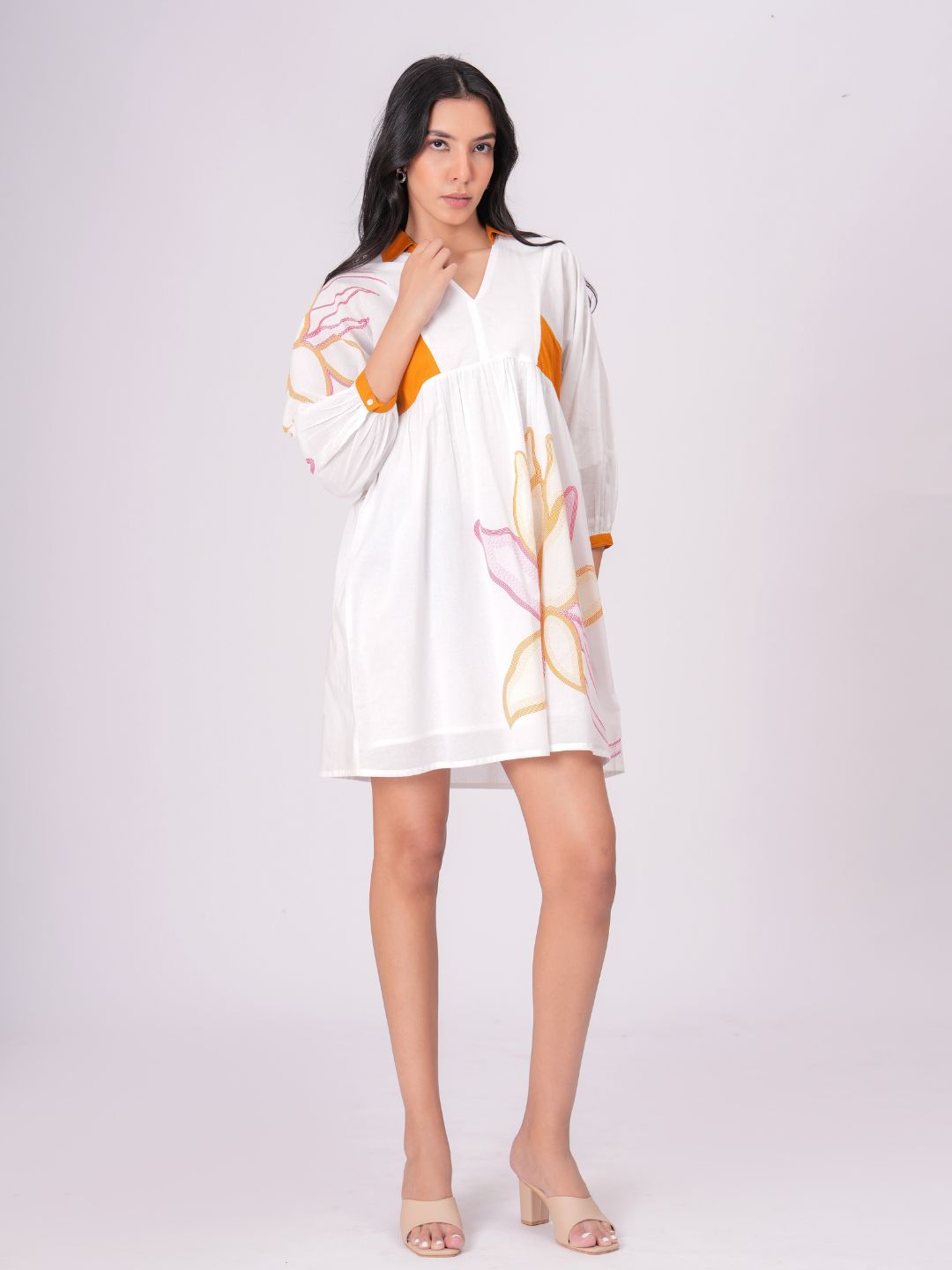 Sunlit Blossom Cotton Printed Short Dress