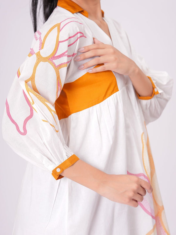 Sunlit Blossom Cotton Printed Short Dress