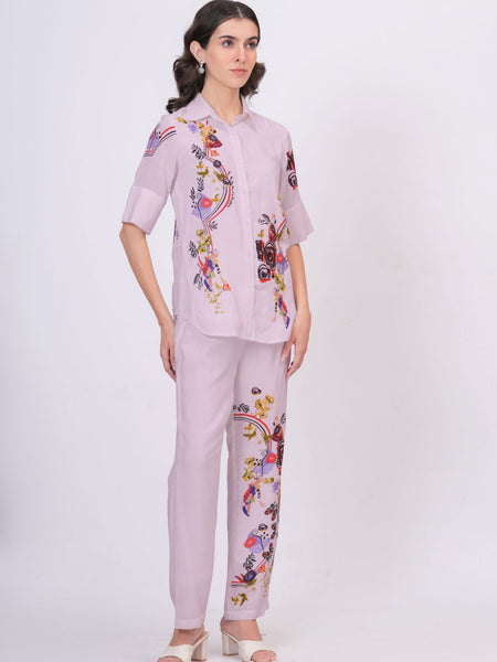 Lilac Bloom Printed Rayon Co-Ord Set