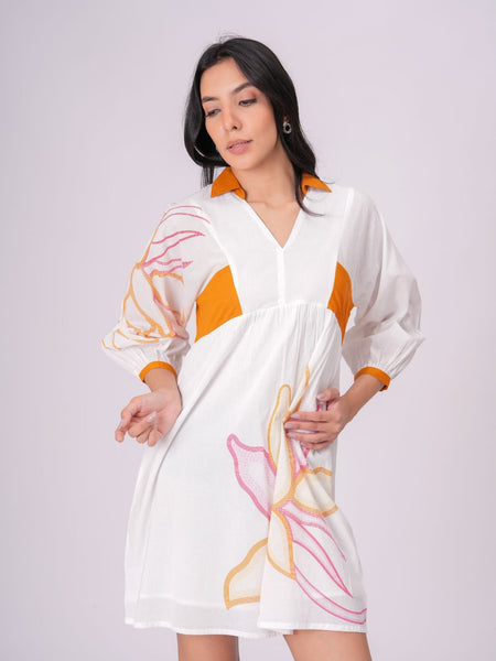 Sunlit Blossom Cotton Printed Short Dress