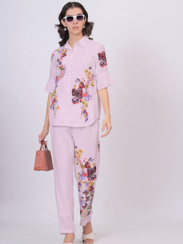 Lilac Bloom Printed Rayon Co-Ord Set