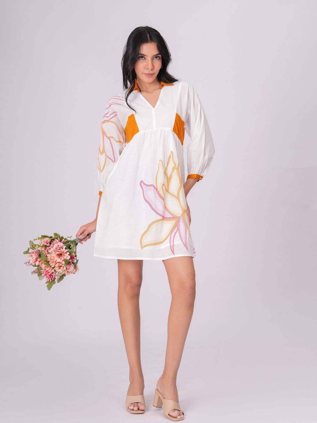 Sunlit Blossom Cotton Printed Short Dress