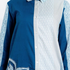 Blue Embroidered Cotton Shirt for Women