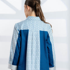 Blue Embroidered Cotton Shirt for Women