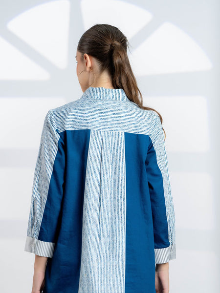 Blue Embroidered Cotton Shirt for Women