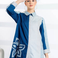 Blue Embroidered Cotton Shirt for Women