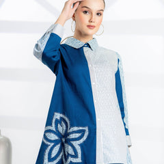 Blue Embroidered Cotton Shirt for Women