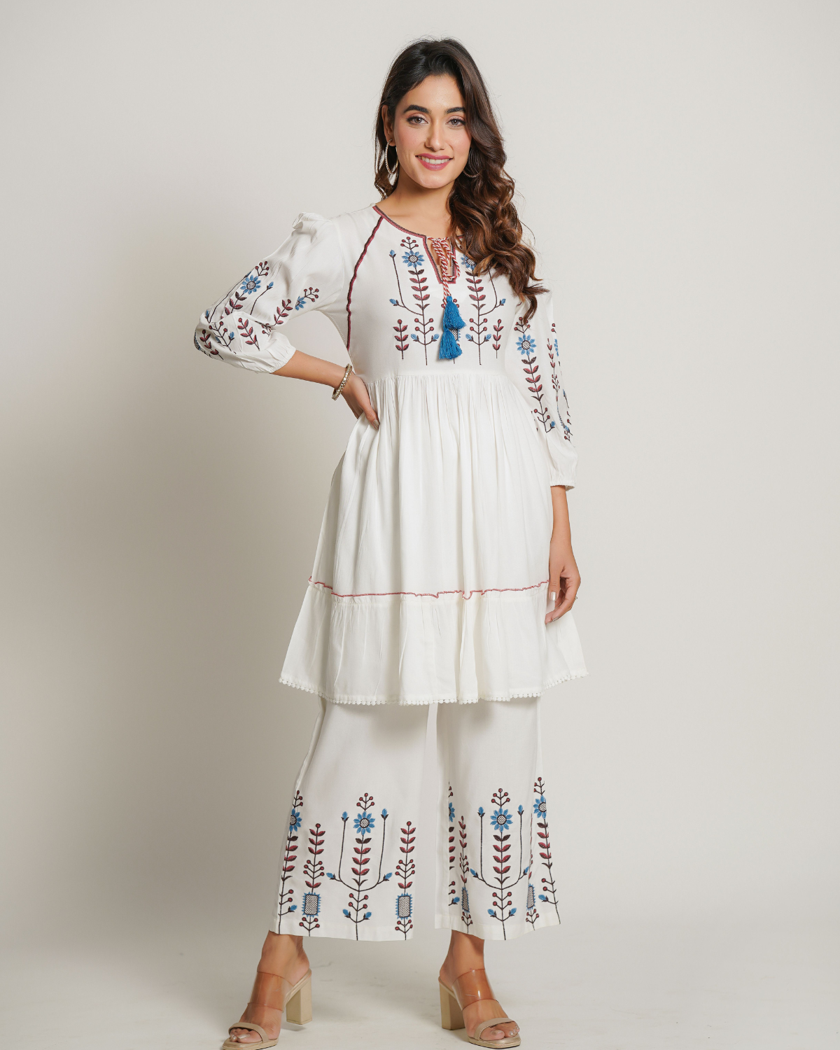 Cotton White Co-Ord Set With Elegant Embroidery