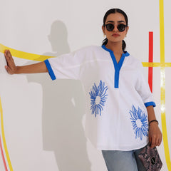 White Embroidered Cotton Shirt Top