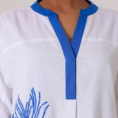 White Embroidered Cotton Shirt Top