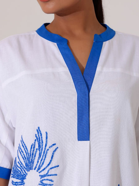 White Embroidered Cotton Shirt Top
