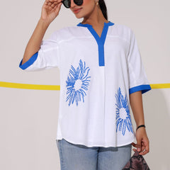 White Embroidered Cotton Shirt Top