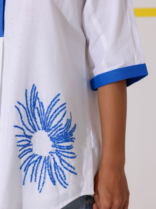 White Embroidered Cotton Shirt Top
