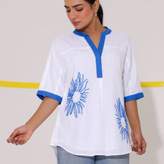 White Embroidered Cotton Shirt Top