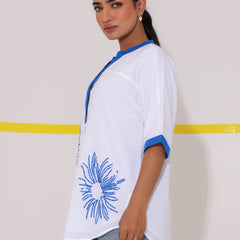 White Embroidered Cotton Shirt Top