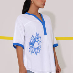 White Embroidered Cotton Shirt Top