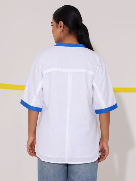 White Embroidered Cotton Shirt Top