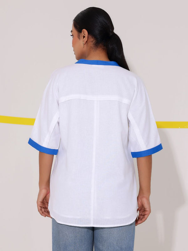 White Embroidered Cotton Shirt Top