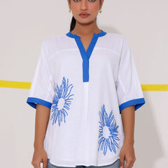White Embroidered Cotton Shirt Top