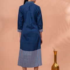 Elegant Blue & White Cotton Embroidered Dress