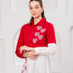 Classic Red & White Cotton Embroidered Heart Shirt