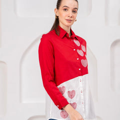 Classic Red & White Cotton Embroidered Heart Shirt