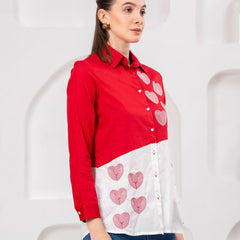 Classic Red & White Cotton Embroidered Heart Shirt