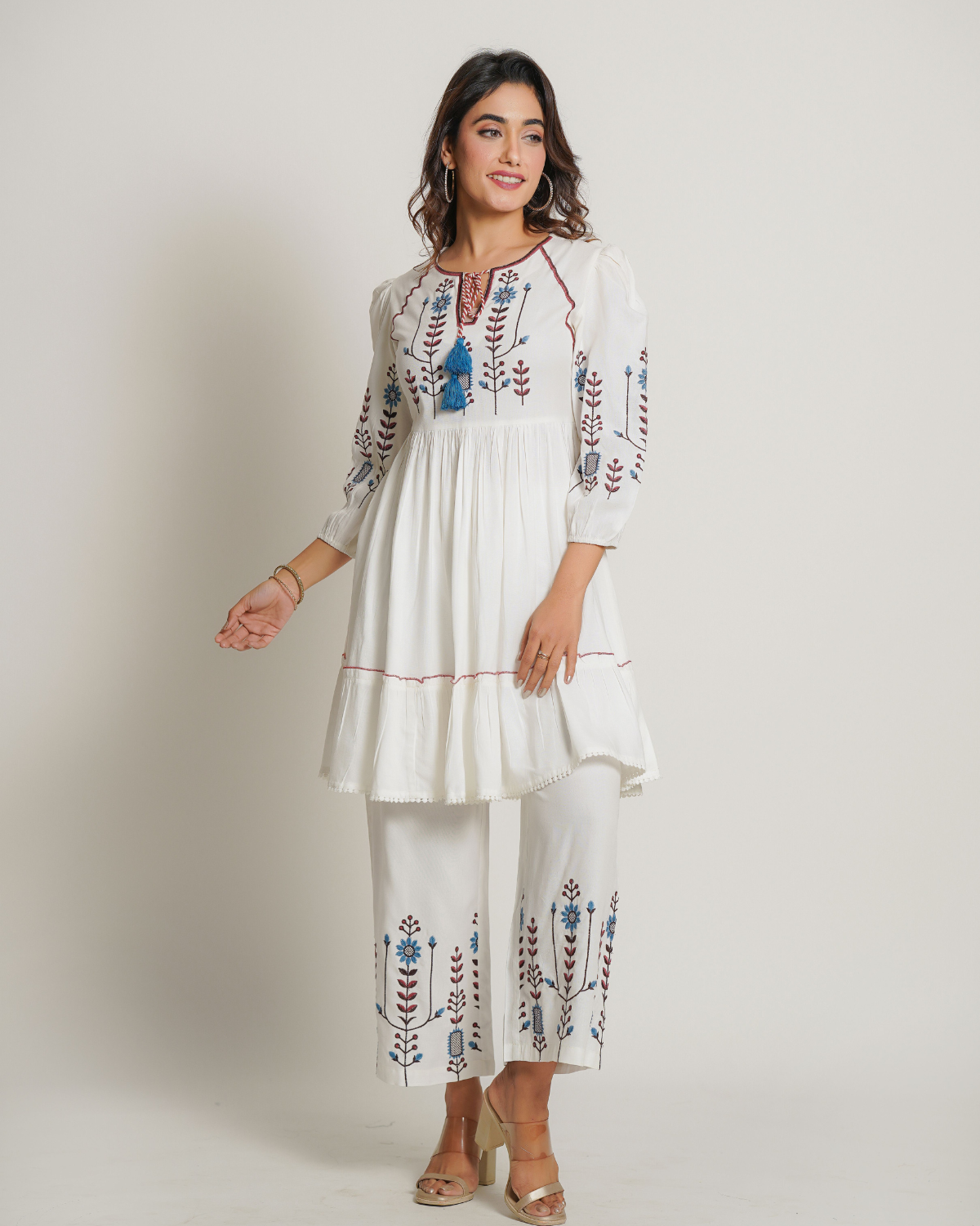 Cotton White Co-Ord Set With Elegant Embroidery